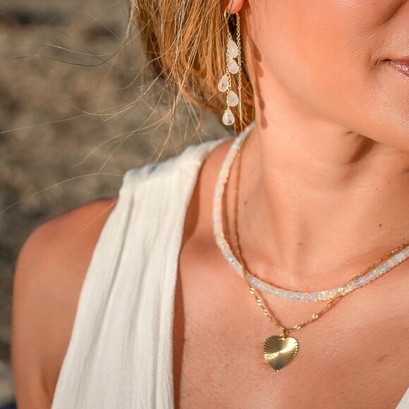 STUNNING Moonstone Threader Earrings Gemstone Dangle Earring June Birthday Gift - Picture 6 of 15